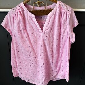 St. John's Bay Womens Split Crew Neck Short Sleeve T-Shirt Pink size 1X‎
